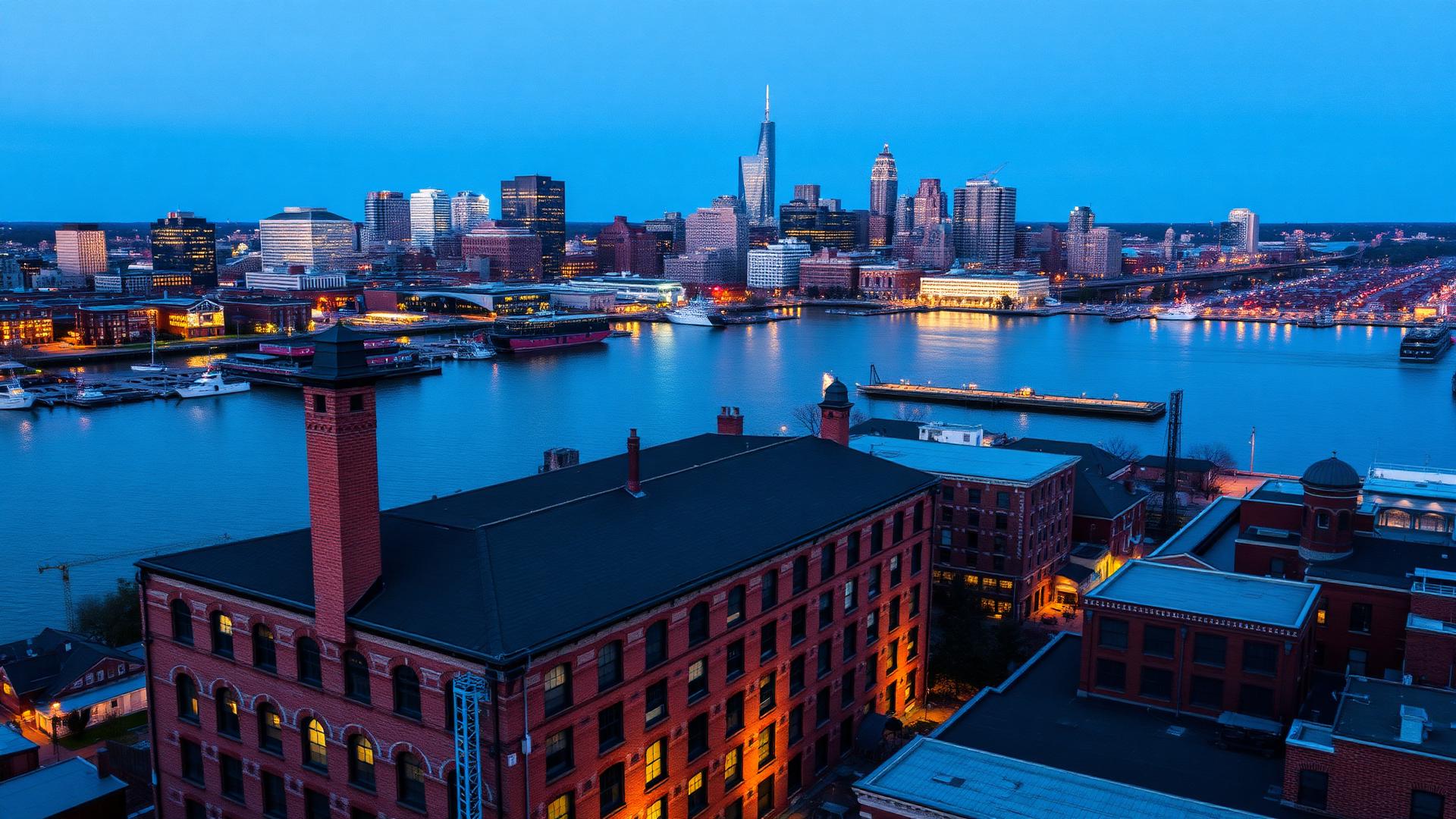Aerial of 275 Medford with Boston skyline